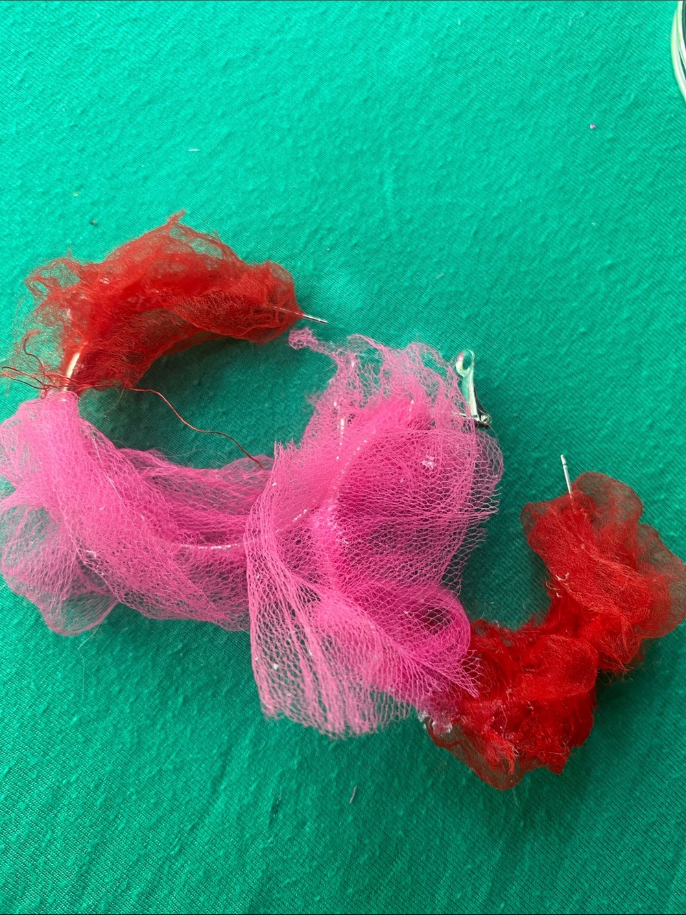 Pink and Red Tulle Hoop Earrings — Fashionable Women’s Statement Accessory